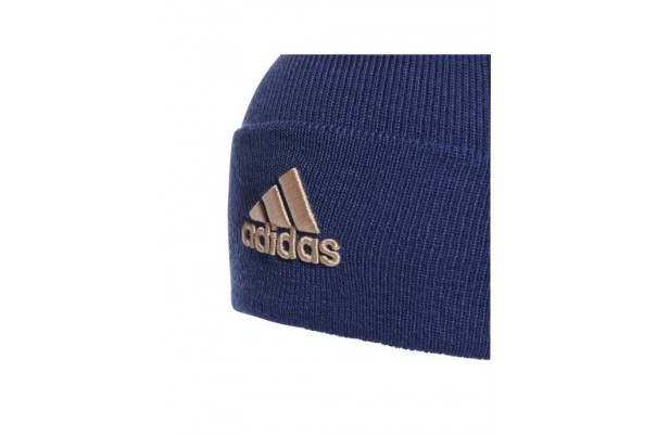 Шапка синяя Adidas Logo мелкой вязки